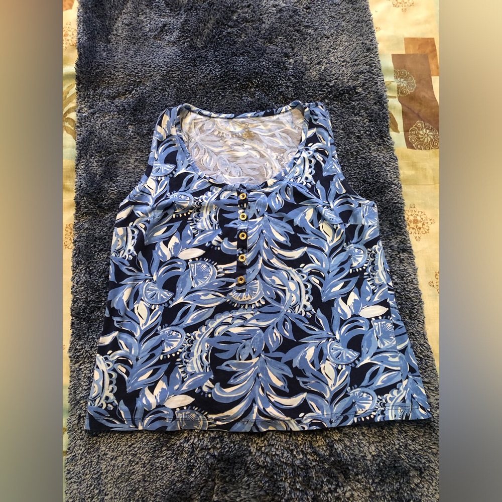 Lilly Pulitzer Blue Floral Sleeveless Top